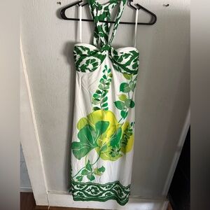 White House Black Market Strapless Green and Yellow Dress